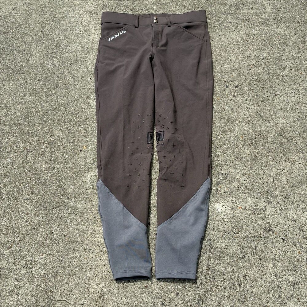 ROMFH Pants Womens 30R Gray Equestrian Riding Breeches Ankle Knee Grip Stretch